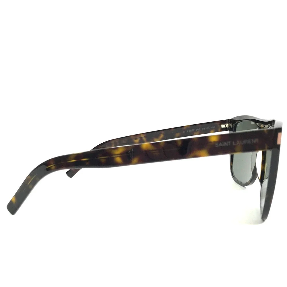 Saint Laurent Sunglasses SL 1 SLIM 002 Dark Tortoise Frames w/ Green Lenses